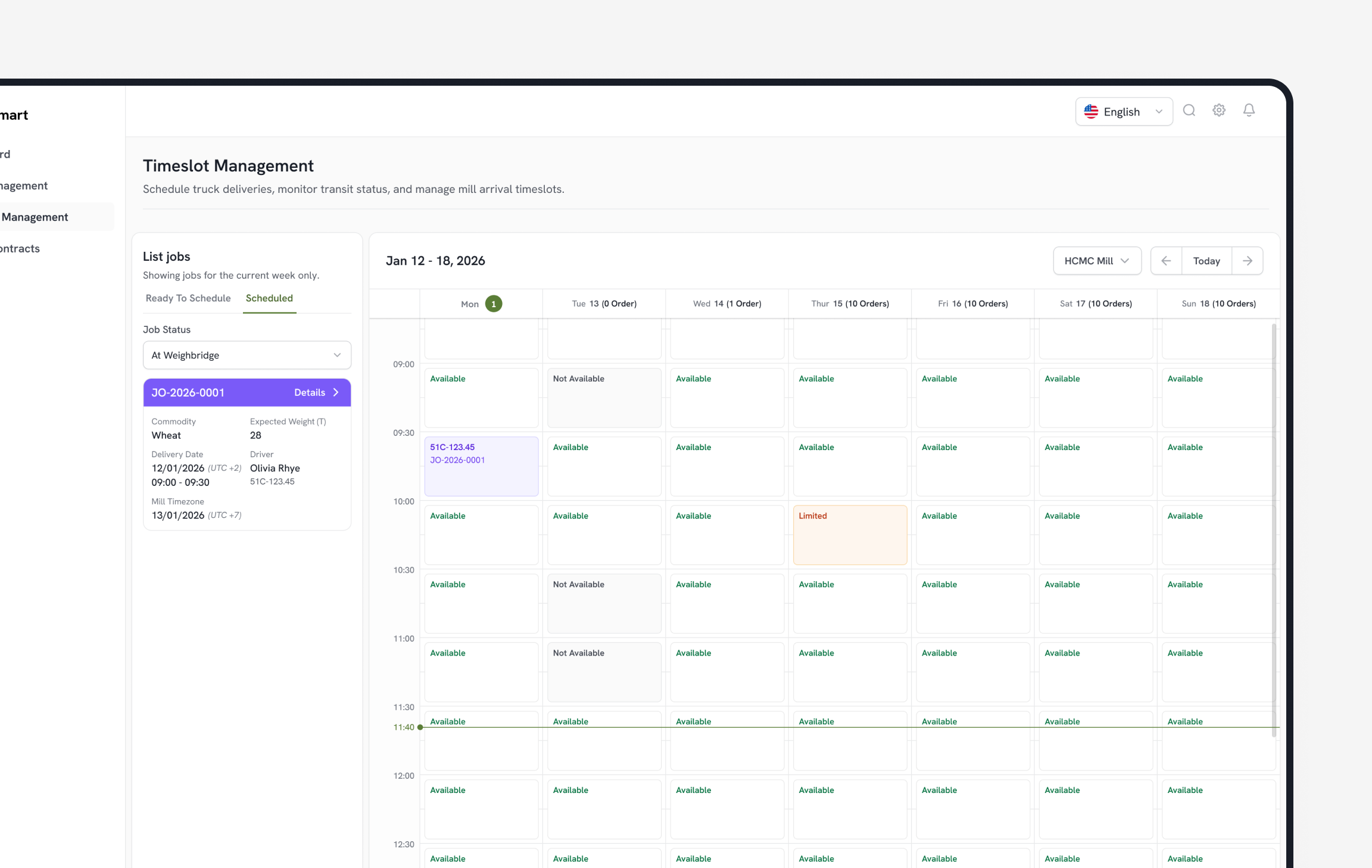 Delivery slot scheduling dashboard