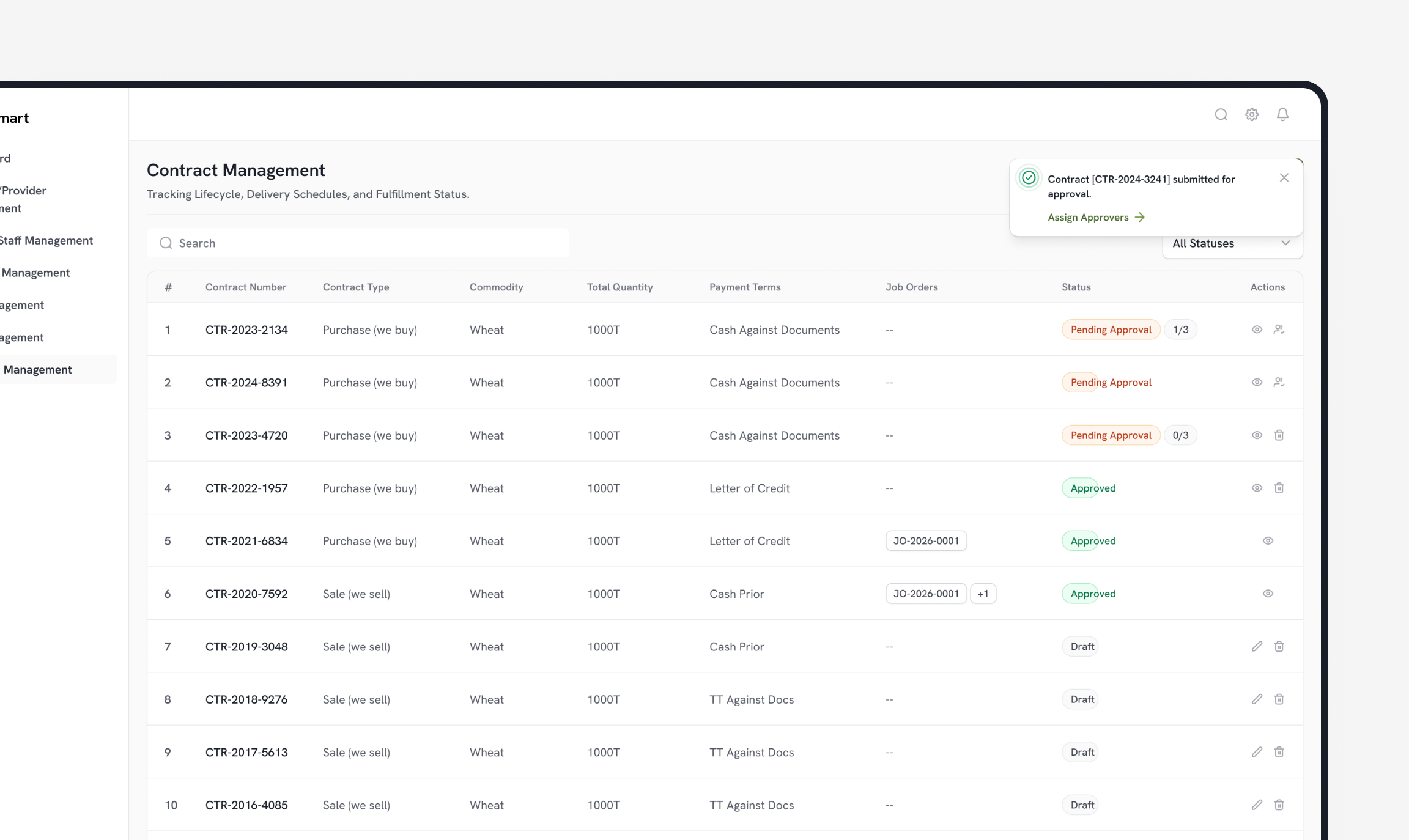 Contract management table