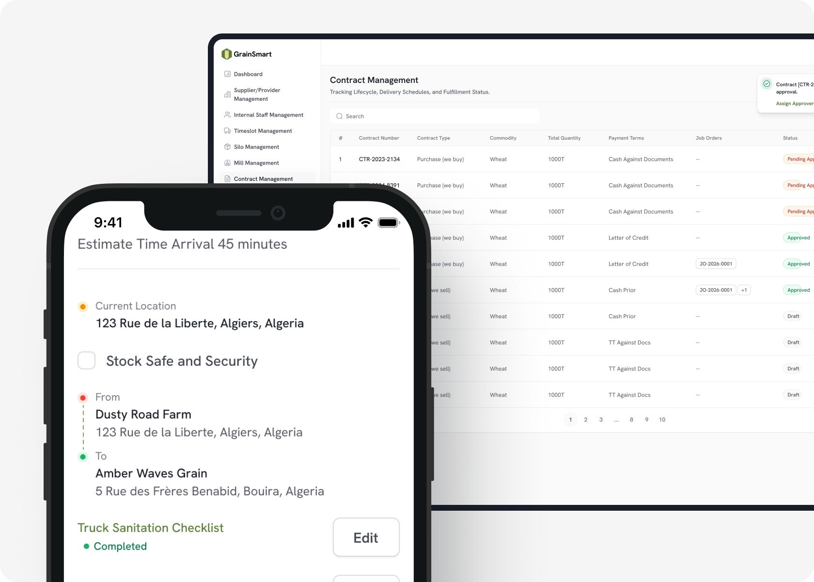 Grain operations screen mockup