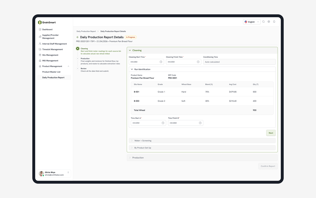 GrainSmart dashboard for processors